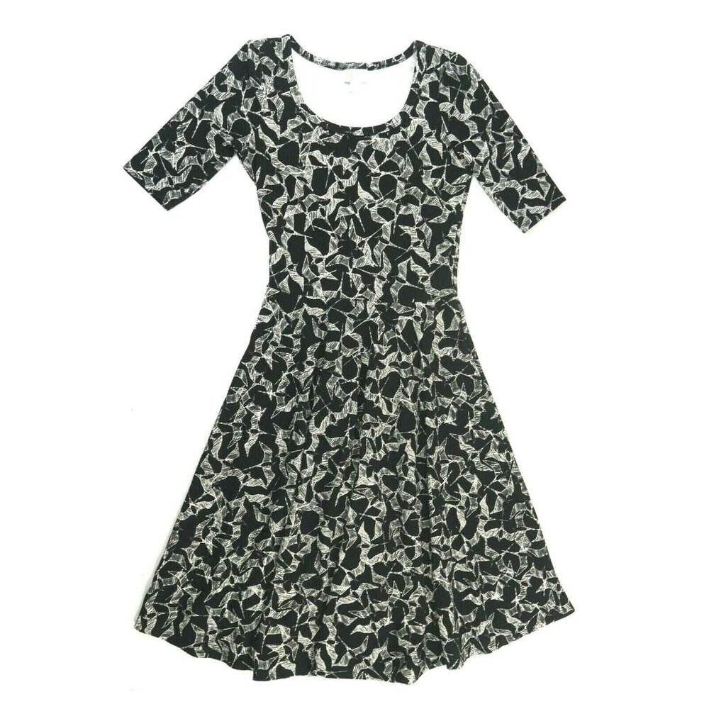 LuLaRoe Nicole Dress Black White Flying Birds Print Fit N Flare Dress Womens XS